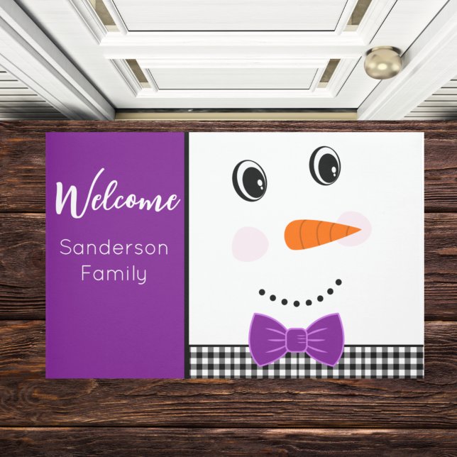 Paillasson Happy Face Snowman avec Bowtie violette (Créateur téléchargé)