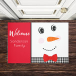 Paillasson Happy Face Snowman red tie black buffalo plaid<br><div class="desc">Happy Face Snowman red tie black buffalo plaid Doormat</div>