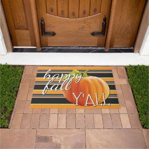 Paillasson Happy Fall Yall Citrouille Sur Vibrant Stripes Mot