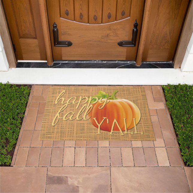 Paillasson Happy Fall Yall Orange Citrouille Faux Jute Weave (De plein air)