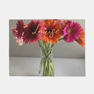 Paillasson Happy Gerbera Fleur colorée +Nom personnalisé