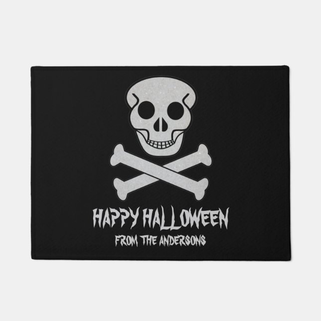 Paillasson Happy Halloween crâne et natte de os (Devant)