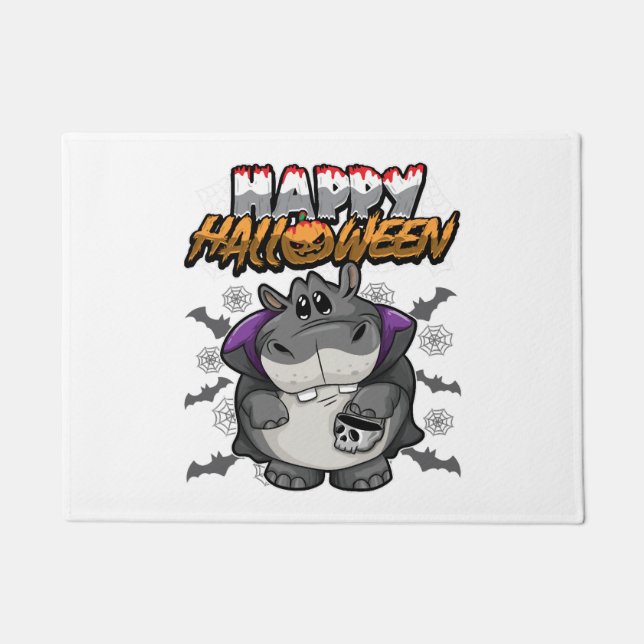 Paillasson Happy Halloween déguisé Hippopotame (Devant)
