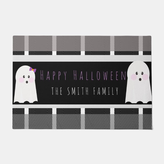 Paillasson Happy Halloween Ghost Plaid Nom du Motif Doormat (Devant)
