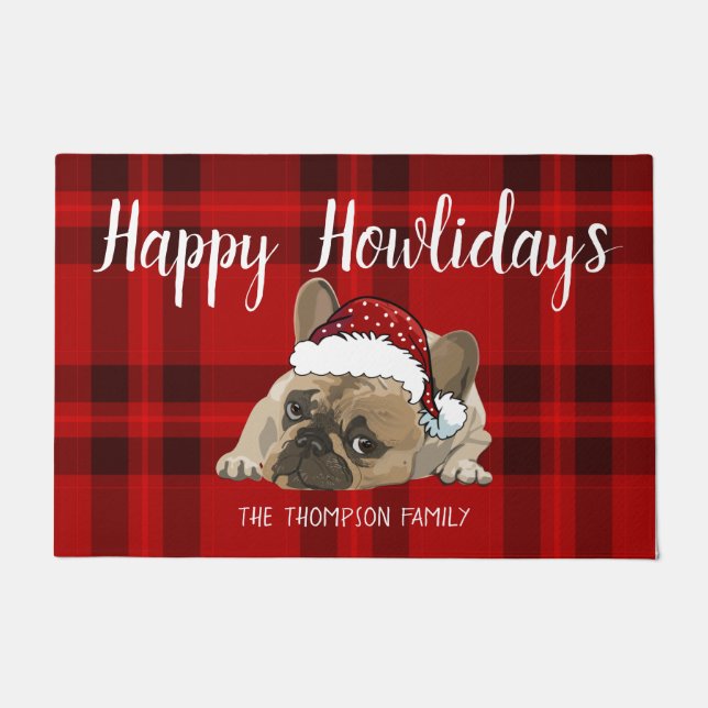 Paillasson Happy Howlidays Funny Christmas français bulldog r (Devant)
