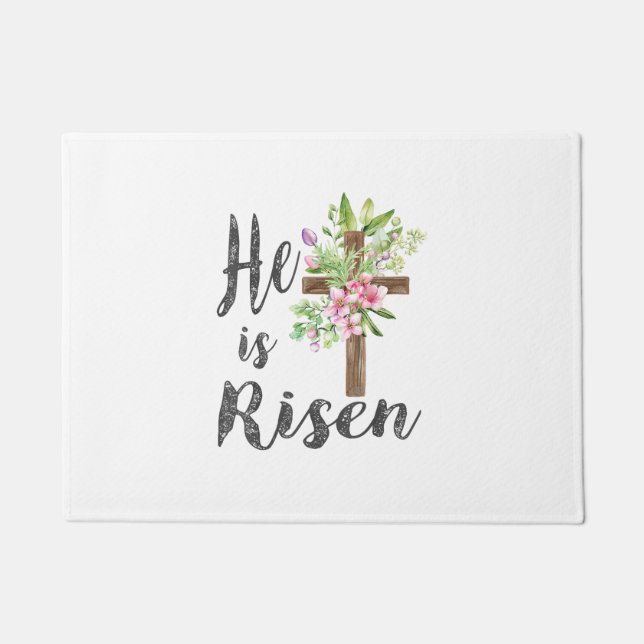 Paillasson He is Risen Floral Cross Vintage Happy Easter T-Sh (Devant)