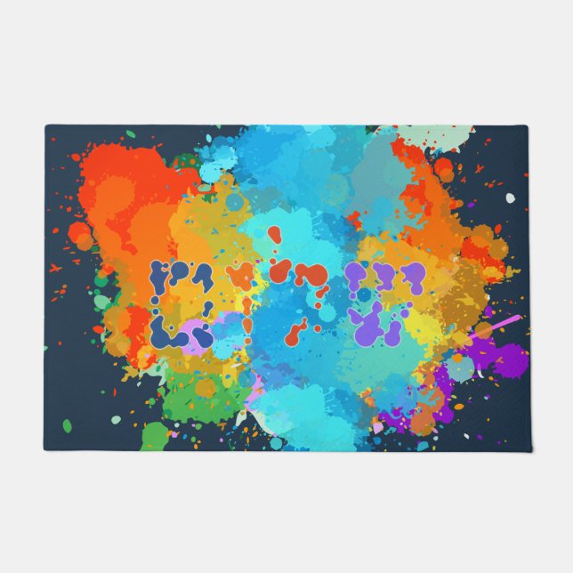 Paillasson Hébreu "Shalom" avec Arrière - plan de Peinture (Devant)