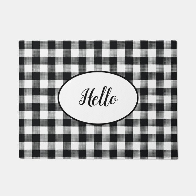 Paillasson Hello Black White Buffalo Check Plaid (Devant)