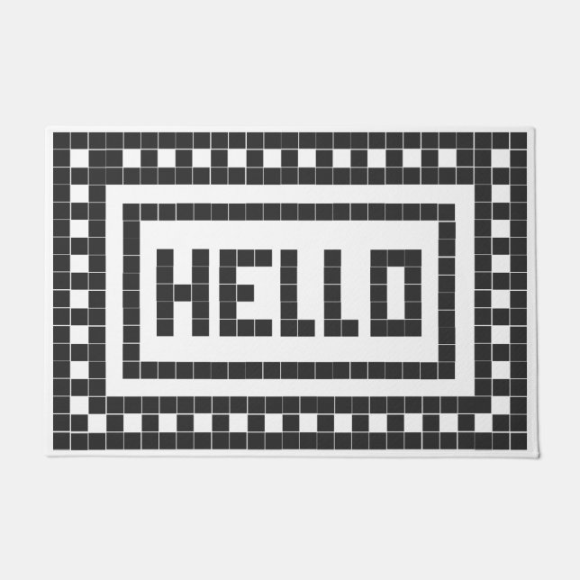 Paillasson "Hello" Classic Carrelage Carré noir et blanc (Devant)
