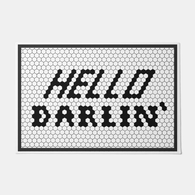 Paillasson Hello Darlin' Black and White Farmhouse Tile (Devant)