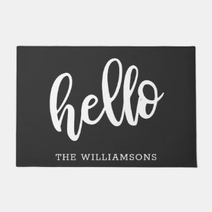 Paillasson Hello Famille personnalisée simple en noir et blan