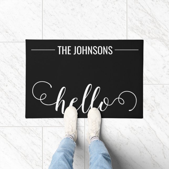 Paillasson HELLO Nom de famille personnalisé Welcome Mat Blue (Intérieur)