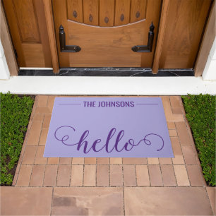 Paillasson HELLO Nom de famille personnalisé Welcome Mat Lila