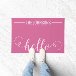 Paillasson HELLO Nom de famille personnalisé Welcome Mat Rose