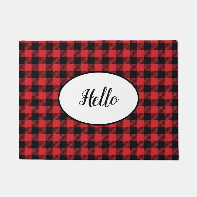 Paillasson Hello Red Black Buffalo Check Plaid (Devant)