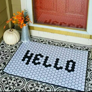 Paillasson Hello Tile Faux Tile Noir & Blanc Épais Bordure