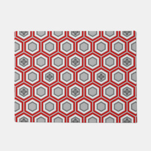 Paillasson Hexagonal Kimono Imprimer, rouge et gris / gris