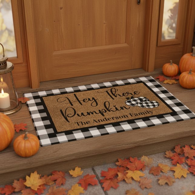 Paillasson Hey Il Citrouille Famille Personnalisée Automne (Hey There Pumpkin Custom Family Autumn Doormat.  Just add your name(s) or family name!)