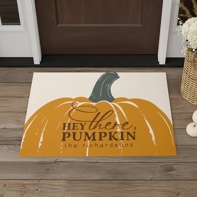 Paillasson Hey There Citrouille automne personnalisé (Shown on a 24" x 36" doormat)
