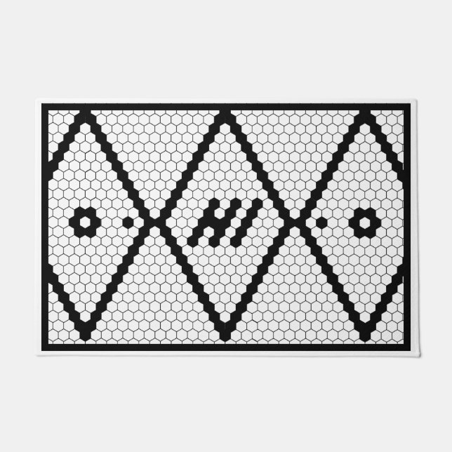 Paillasson Hi tendance Faux Carrelage noir et blanc (Devant)