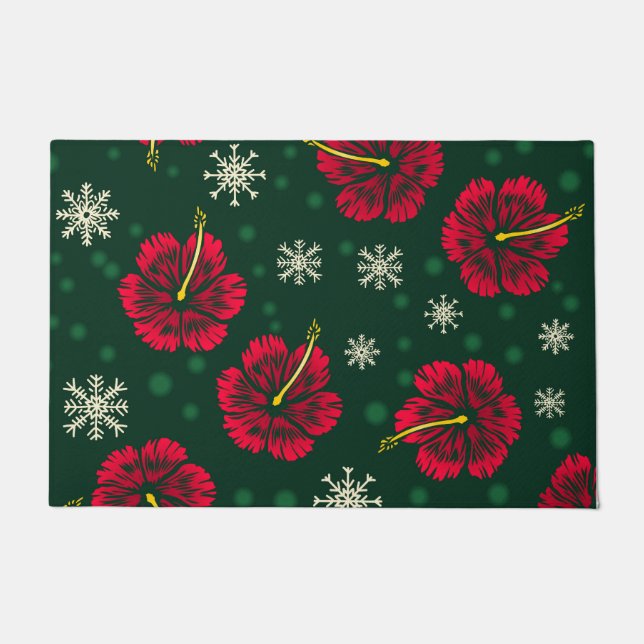 Paillasson Hibiscus floral tropical Snowflakes Noël | (Devant)