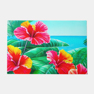 Paillasson Hibiscus hawaïen fleurs tropicales