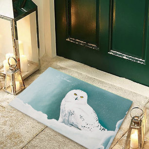 Paillasson Hibou blanc ciel arctique hiver neige sarcelle