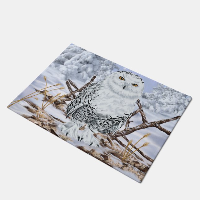 Paillasson Hibou des neiges dans la neige (Incliné)