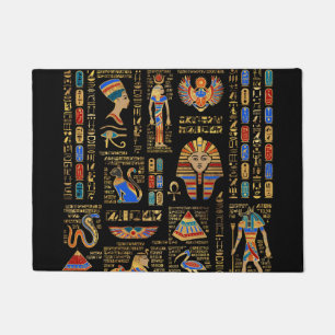 Paillasson Hiéroglyphes et divinités égyptiens en noir