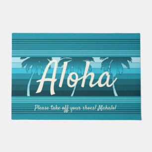 Paillasson Hilo Palms Hawaïens Turquoise Aloha rayé