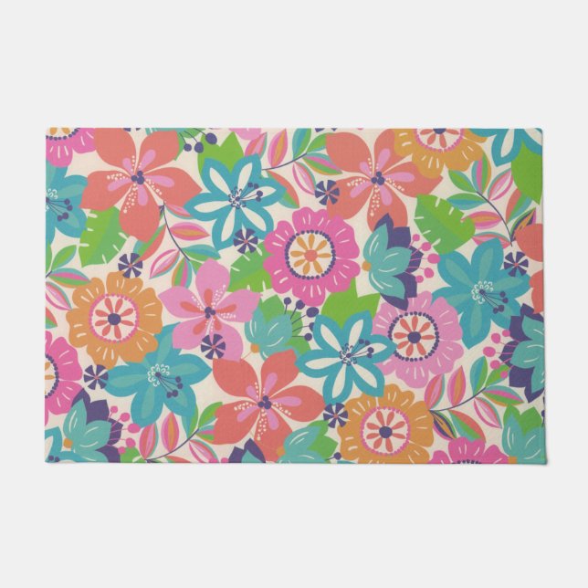Paillasson Hippie Fleur Boho Retro Coloré (Devant)