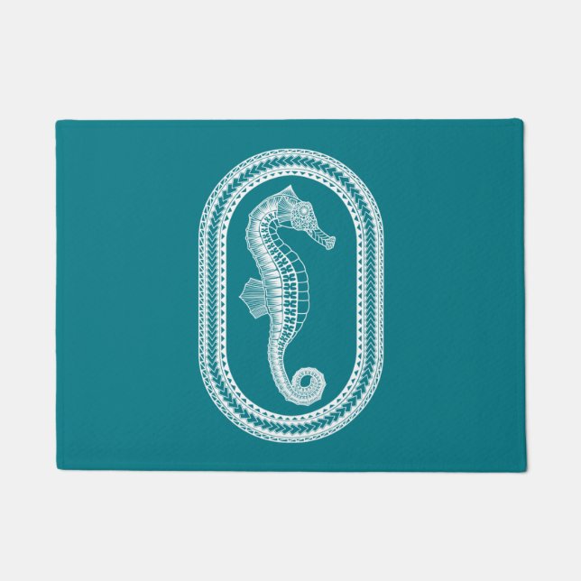 Paillasson Hippocampe tribal blanc (Devant)