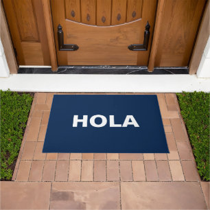 Paillasson Hola marine bleu blanc espagnol Bonjour minimalist