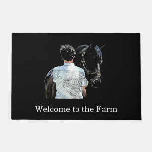 Paillasson Homme tenant le cheval porte foncée Mat