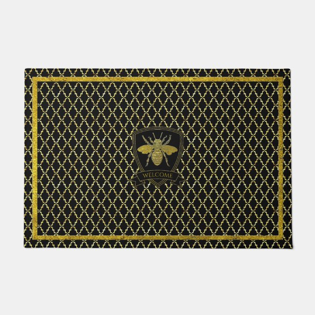 Paillasson Honeybee Quatrefoil Votre Texte (Devant)