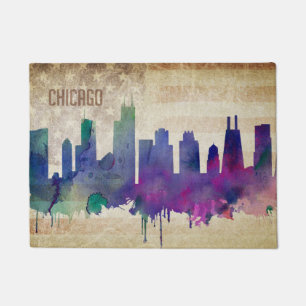Paillasson Horizon de ville d'aquarelle de Chicago, IL  