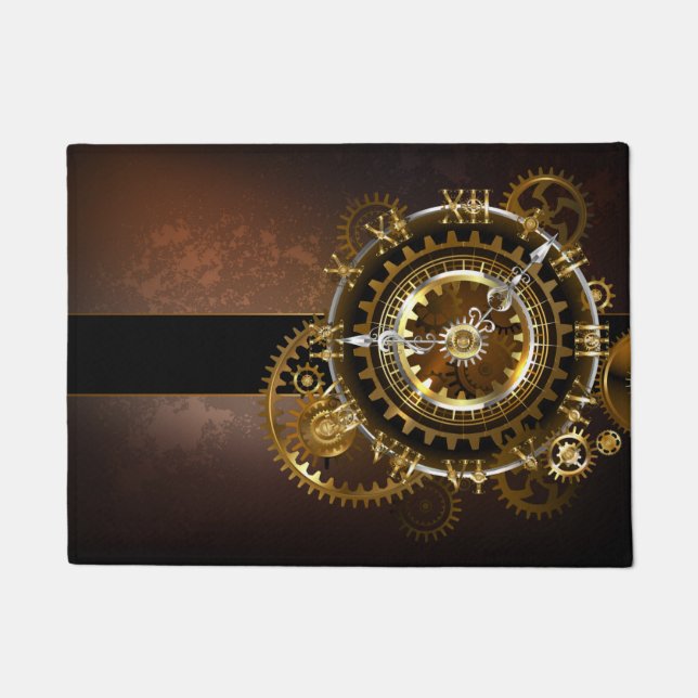 Paillasson Horloge Steampunk avec des engrenages anciens (Devant)