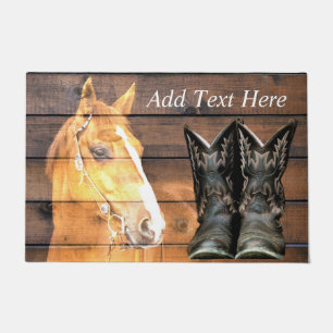 Paillasson Horse Cowboy Boots Rustic Barque
