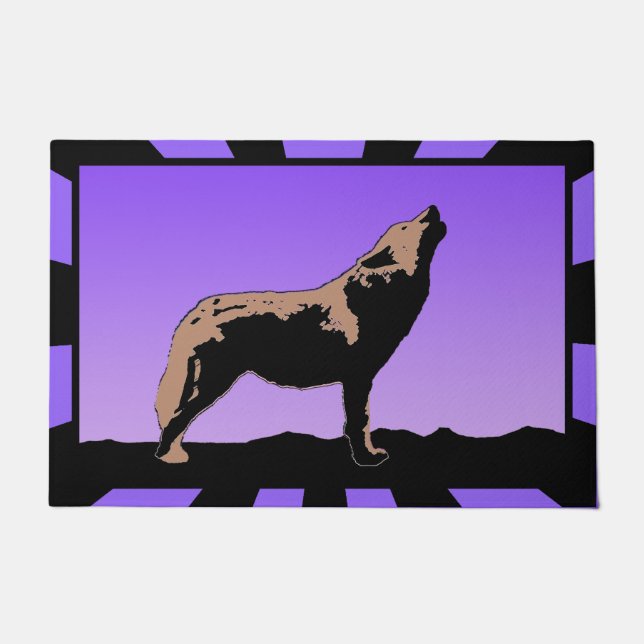 Paillasson Howling Wolf at Sunset - Art faunique original (Devant)