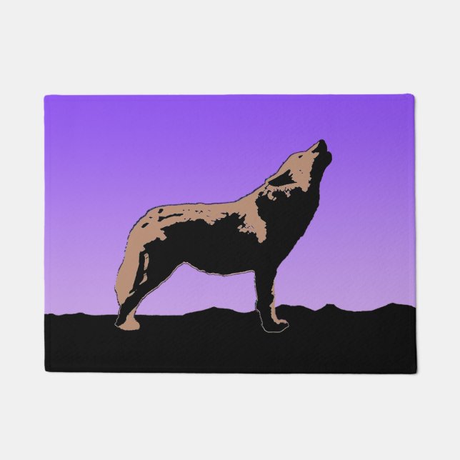 Paillasson Howling Wolf at Sunset - Art faunique original (Devant)
