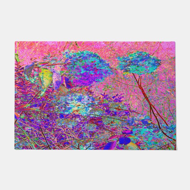 Paillasson Hydrangea Abstrait Violet et Bleu avec Magenta (Devant)