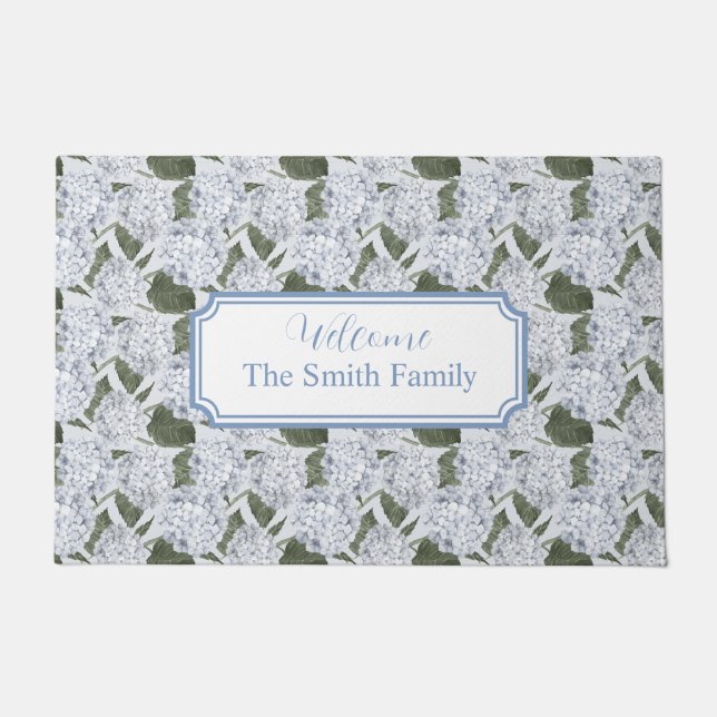 Paillasson Hydrangea Blue Custom Name Welcome Doormat (Devant)