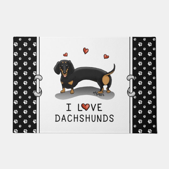 Paillasson I Love Dachshunds (noir et bronze) Mignonne chien (Devant)