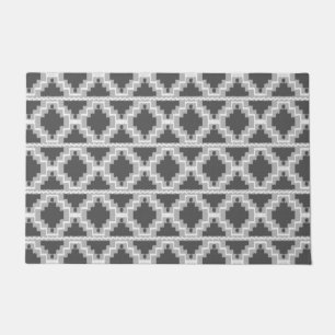 Paillasson Ikat Aztec Tribal gris foncé et clair / gris
