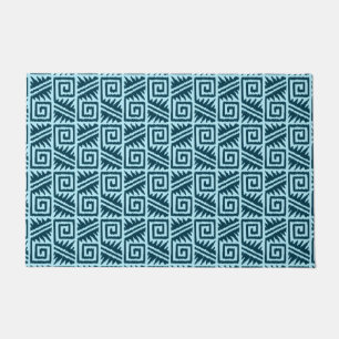 Paillasson Ikat Aztec Tribal - Indigo et bleu clair