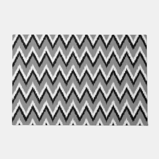 Paillasson Ikat Chevron Gris / Gris, Noir & Blanc (Devant)