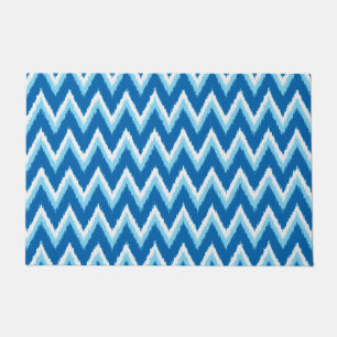 Paillasson Ikat Chevron Stripes, Cobalt, Sky Blue et White