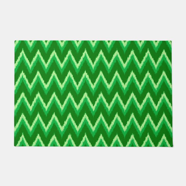 Paillasson Ikat Chevron Stripes, Pine et Lime Green (Devant)