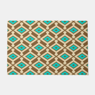 Paillasson Ikat Motif, Turquoise, Taupe et Beige