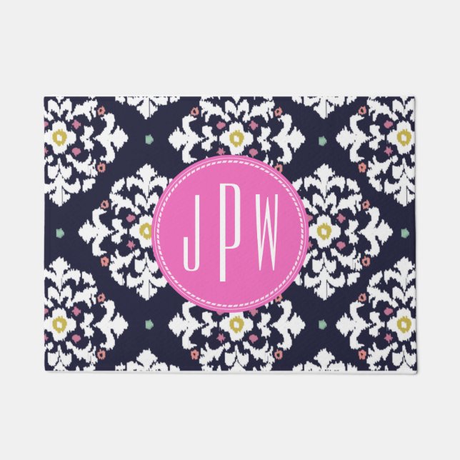 Paillasson Ikat + Natte rose de monogramme (Devant)